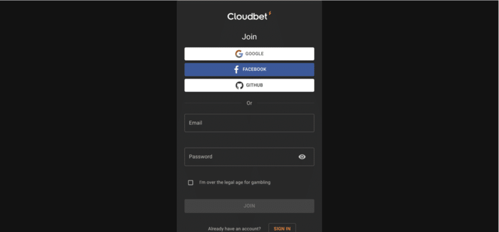 Registering with Cloudbet