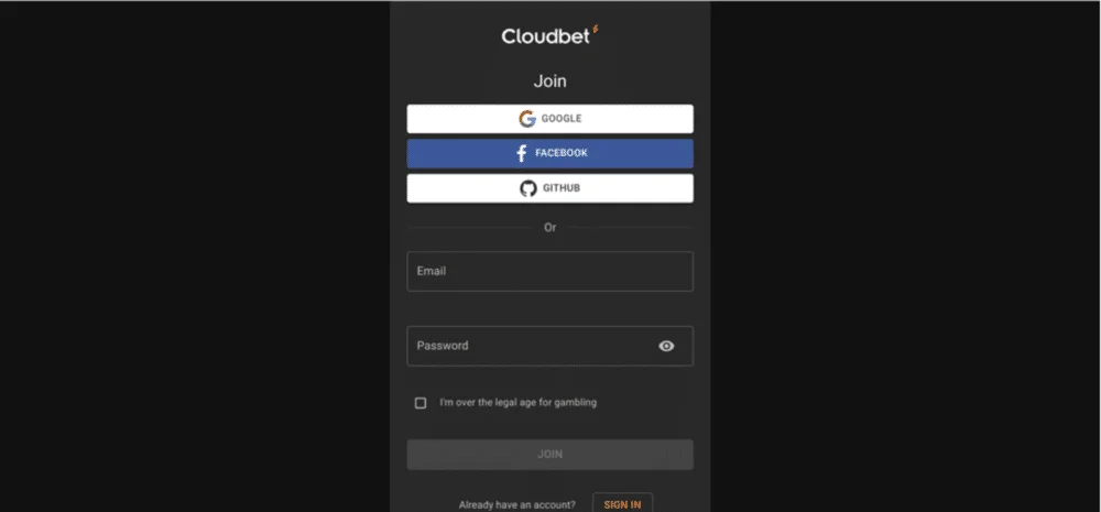 Registering with Cloudbet