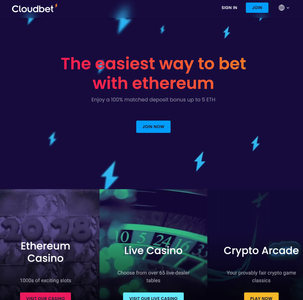Ethereum gambling at Cloudbet