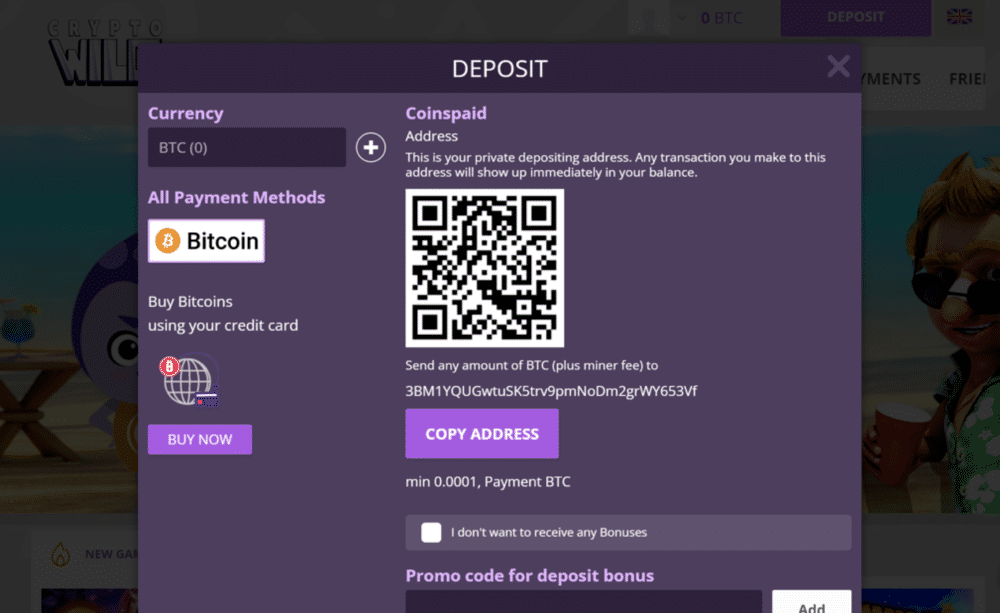 Depositing Dogecoin with Crypto Wild