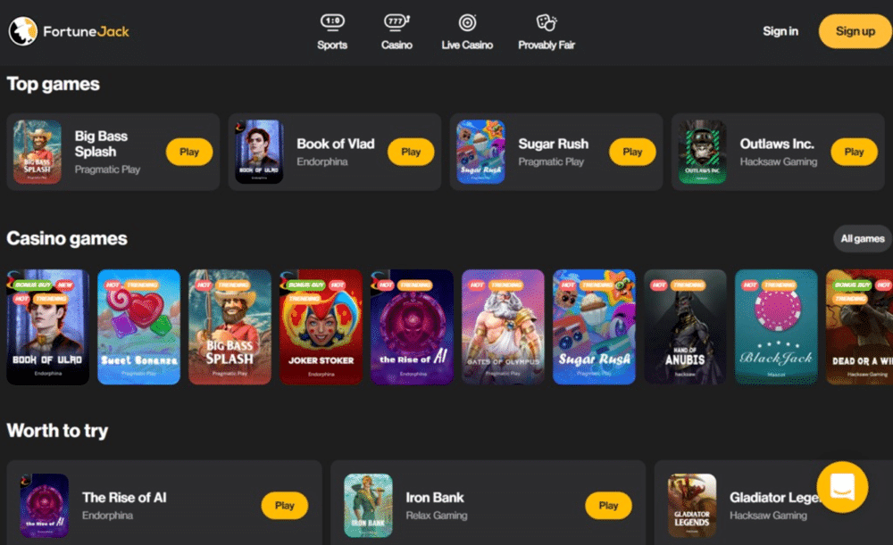 FortuneJacks current Dogecoin caisno game collection