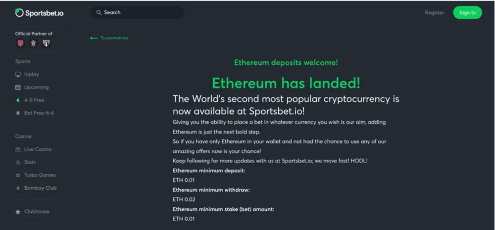 Ethereum Betting at Sportsbets.io