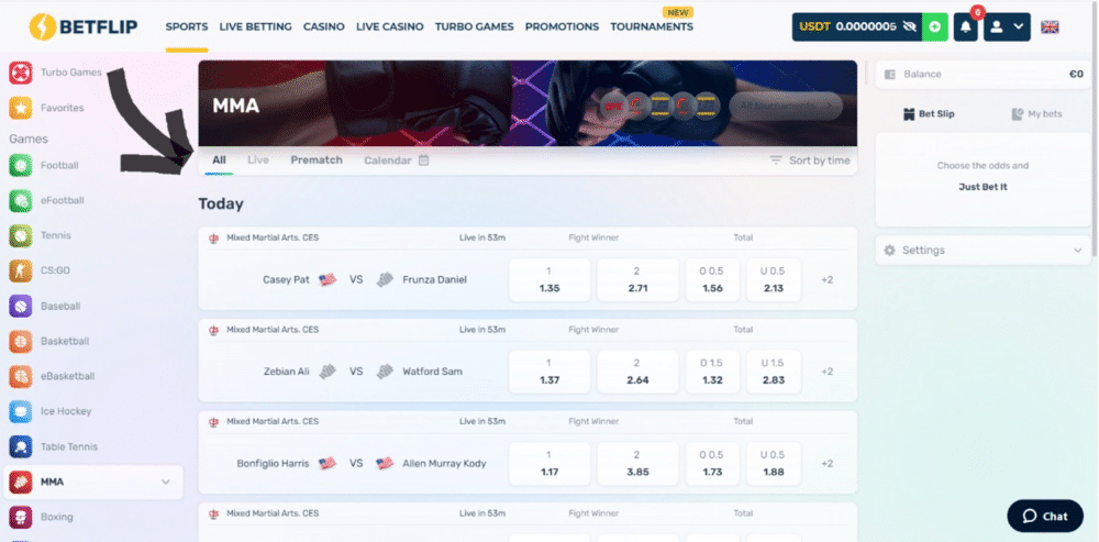 Choosing your sport to bet on with Tether
