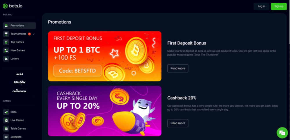 Bets.io current promotions